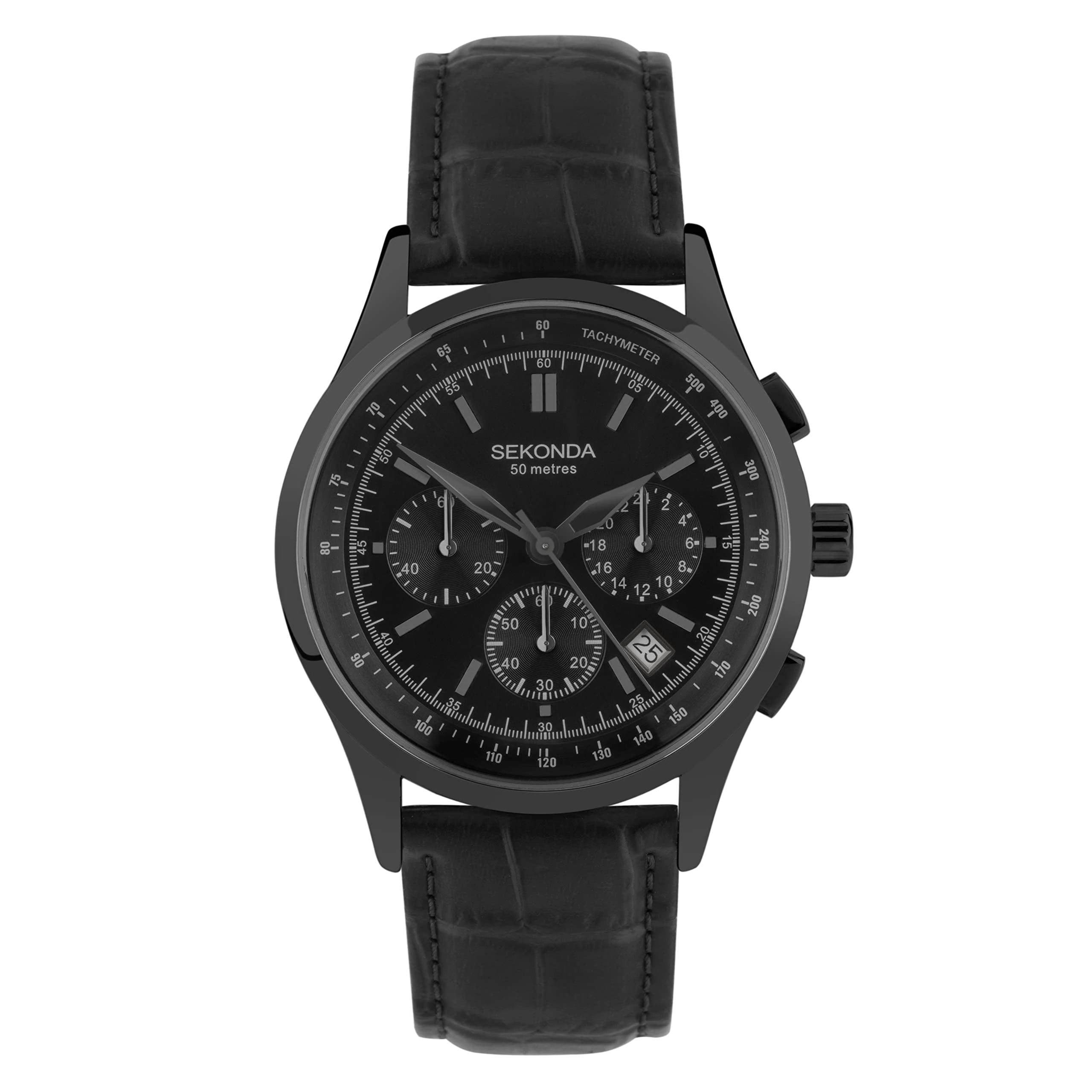 Sekonda Racer Mens 42mm Quartz Watch in Black with Analogue Date Display, and Black Leather Strap 30113