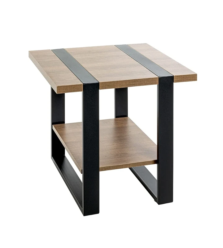 HAKU Mobel End Table Oak, Black, Metal, Particleboard - Size: W 45 cm X H 45 cm X D 45 cm, Style: Modern