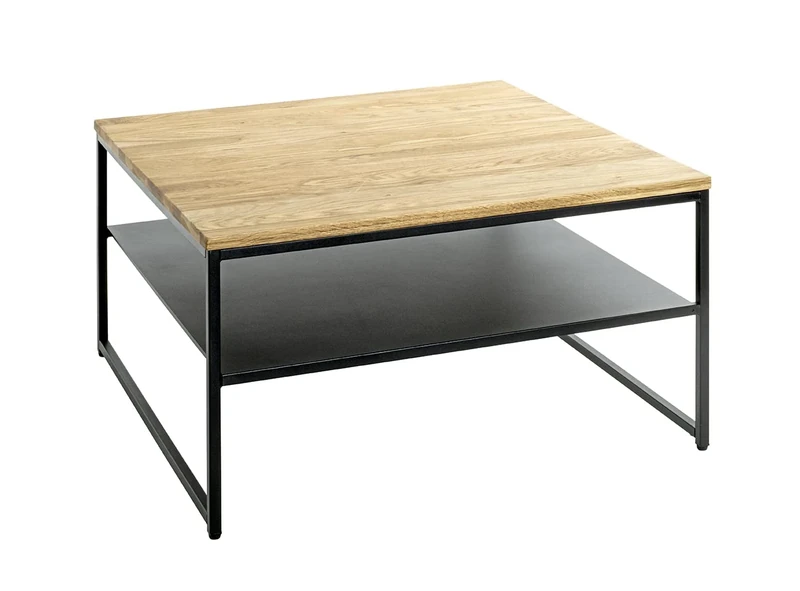 HAKU Möbel Coffee Table Oak, Black, Solid Wood, Metal - Size: W 70 cm X H 40 cm X D 70 cm, Style: Modern