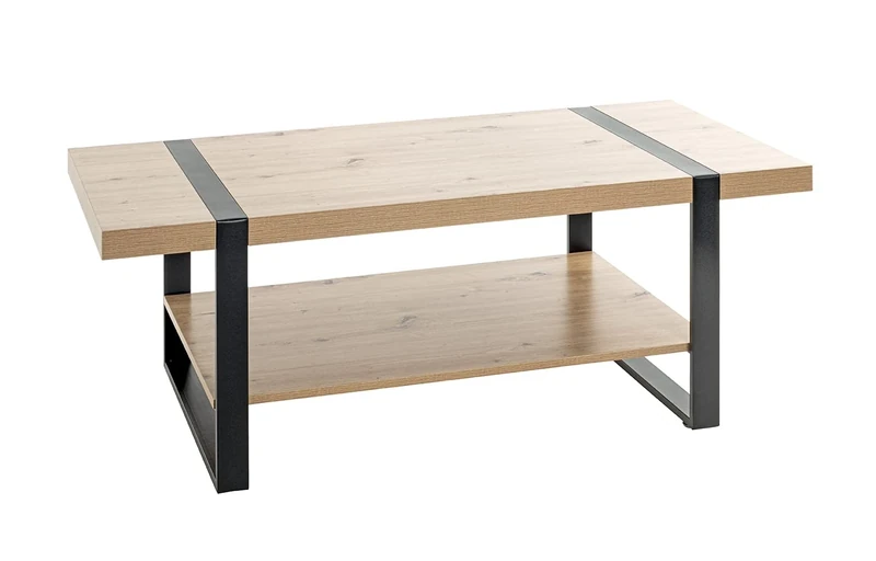 HAKU Möbel Coffee Table Oak, Black, Metal, Particleboard - Size: W 120 cm X H 45 cm X D 60 cm, Style: Modern
