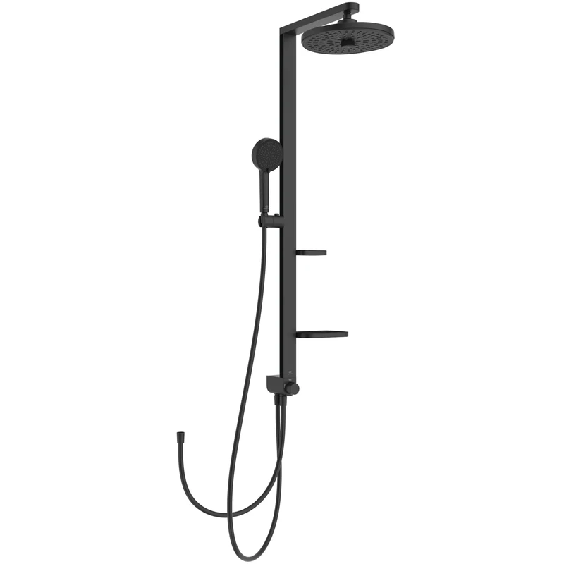 Ideal Standard Ceratwist Alu+ Exposed Shower System, Made from 84% Recycled Aluminum, Water-Saving showerhead with Adjustable Spray Modes – Matt Black (338x501x1104 mm)