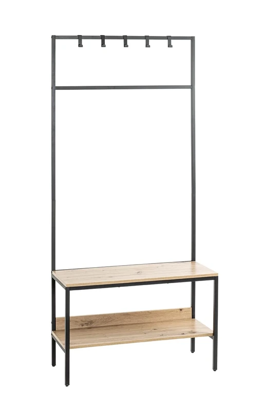 HAKU Möbel Standing Wardrobe Oak, Black, Mdf, Metal - Size: W 80 cm X H 180 cm X D 35 cm, Style: Modern