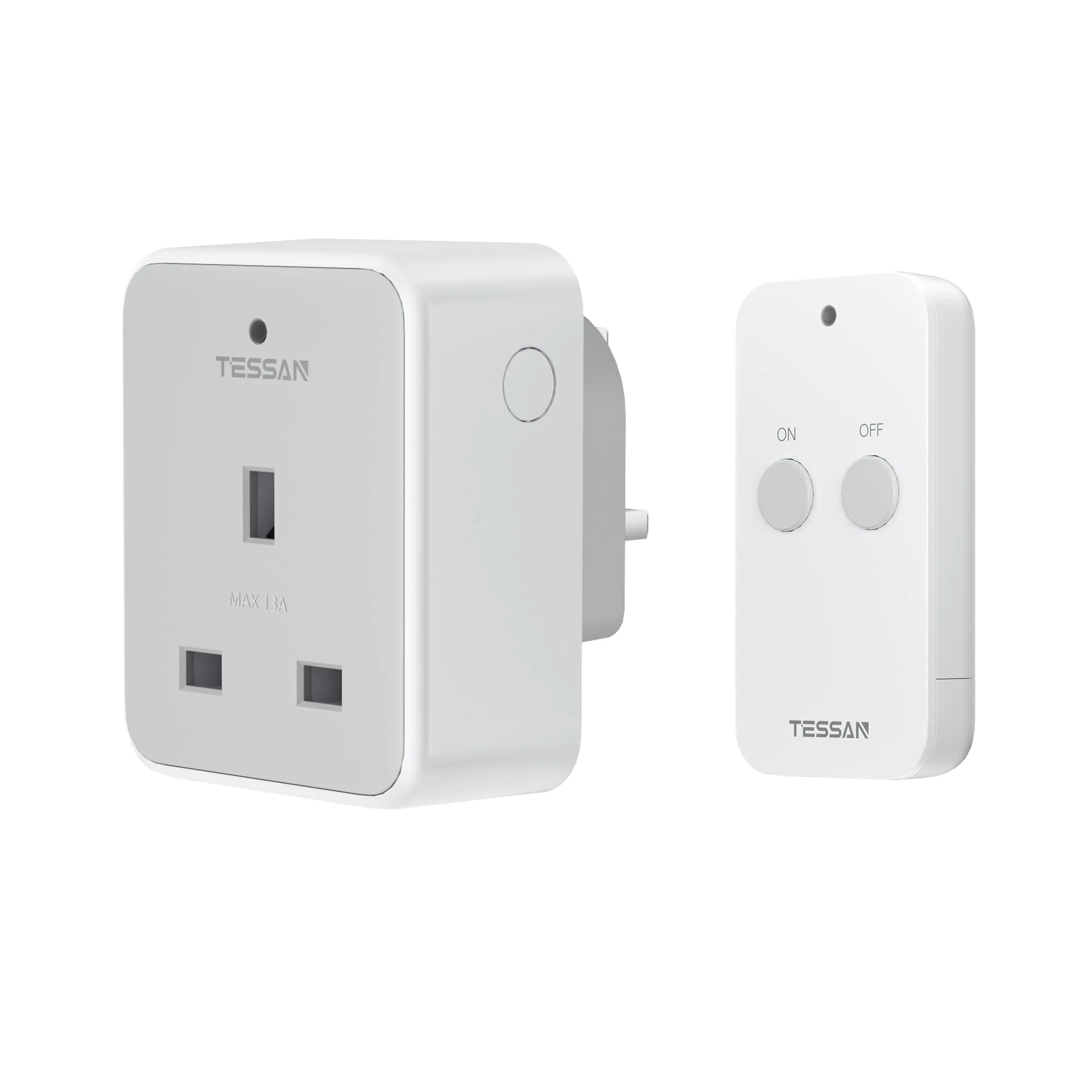 TESSAN Remote Control Plug Socket UK, Remote Socket with 30m Operating Range, Programmable Wireless Plug for Household Appliances