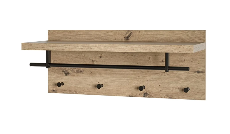 HAKU Möbel Wardrobe Oak, Black, Mdf, Metal - Size: W 75 cm X H 30 cm X D 26 cm, Style: Modern