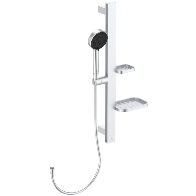 Ideal Standard Idealrain Alu+ Shower kit with Rail, Water-Saving Shower Head with Two Spray Types (Gentle Rain and Massage) and Adjustable Shelves – Silver (349x157x600 mm)