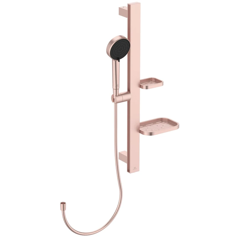 Ideal Standard Idealrain Alu+ Shower kit with Rail, Water-Saving Shower Head with Two Spray Types (Gentle Rain and Massage) and Adjustable Shelves – Rosé (349x157x600 mm)