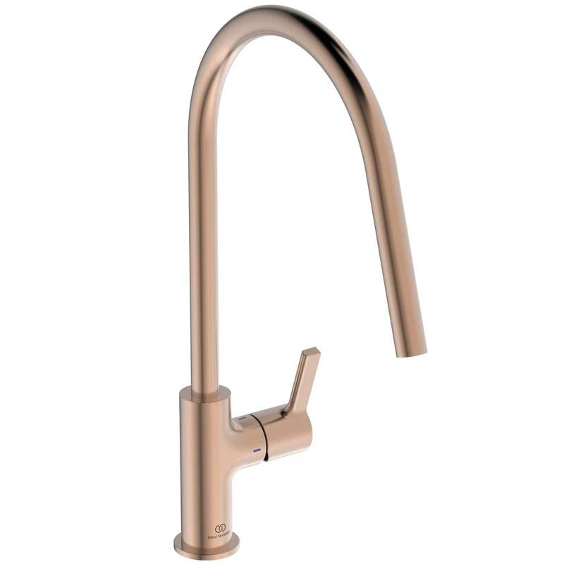 Ideal Standard – Gusto Kitchen tap, High spout with Round Design, with FirmaFlow Cartridge, 360° Swivel spout, Easy to Install with EasyFix+ Fixation, PVD Finish, Sunset Rose