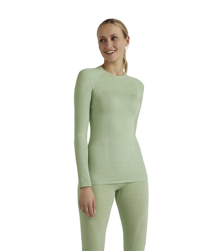 FALKE Women's Wool-Tech Round Neck W L/s Sh Functional Yarn Quick Dry 1 Piece Base Layer Top, Green Quiet 7378, M