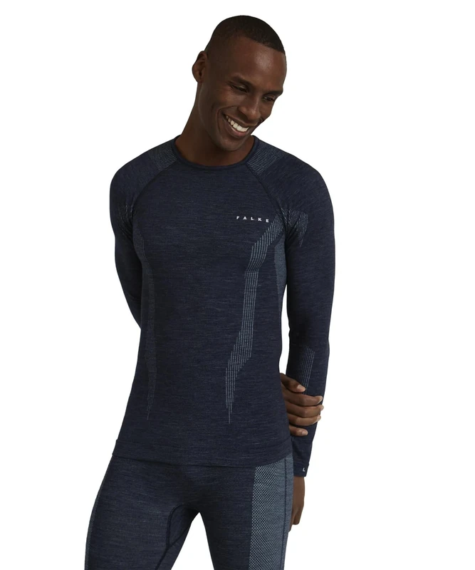 FALKE Men's Wool-Tech Round Neck M L/s Sh Functional Yarn Quick Dry 1 Piece Base Layer Top, Blue Space 6116, S