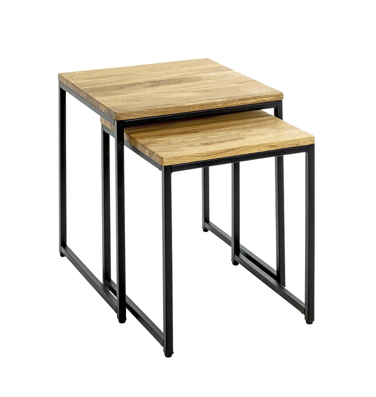 HAKU Set of 2 End Tables oak, black, Solid Wood, Metal - Dim.: W 33/38 x H 41/46 x D 33/38 cm, Style: Modern - Image 1