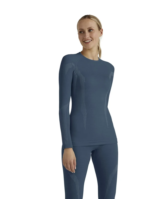 FALKE Women's Wool-Tech Round Neck W L/s Sh Functional Yarn Quick Dry 1 Piece Base Layer Top, Blue Capitain 6751, L