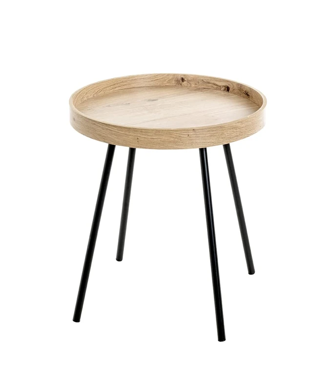 HAKU Möbel end table oak, black, MDF, metal - Size: H 45 cm x Ø 40 cm, Style: Modern