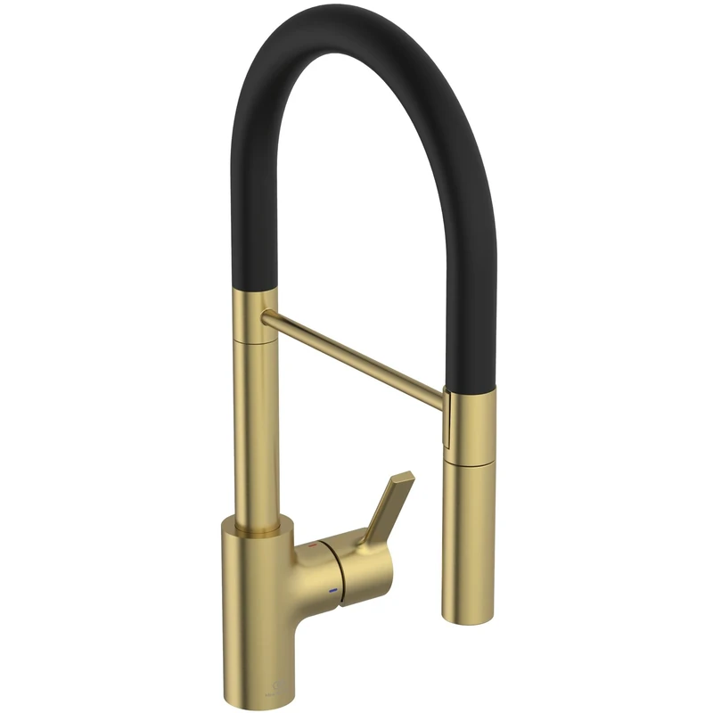 Ideal Standard – Gusto Kitchen tap, Semi-Professional, with Pull-Out Spray and Dual Spray Modes, 360° Swivel spout, 6,1 l/min, Easy to Install with EasyFix+ Fixation, PVD Finish, Brushed Gold