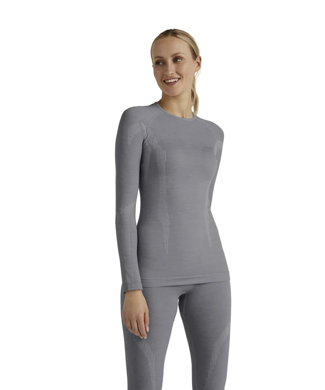 FALKE Women's Wool-Tech Round Neck W L/s Sh Functional Yarn Quick Dry 1 Piece Base Layer Top, Grey Grey-Heather 3757, XL