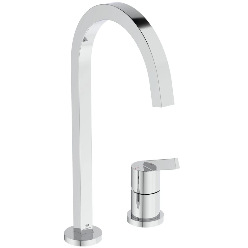 Ideal Standard – Gusto 2 Hole Kitchen tap, High spout with Square Design, with FirmaFlow Cartridge, 360° Swivel spout, Screw Connection from Below, smartshine Finish, Chrome