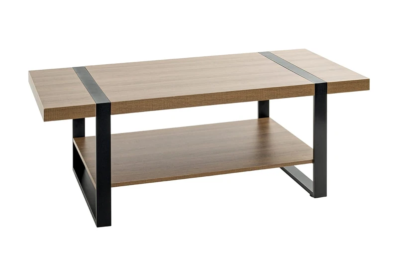 HAKU Möbel Coffee Table Oak, Black, Metal, Particleboard - Size: W 120 cm X H 45 cm X D 60 cm, Style: Modern