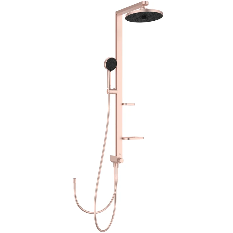 Ideal Standard Ceratwist Alu+ Exposed Shower System, Made from 84% Recycled Aluminum, Water-Saving showerhead with Adjustable Spray Modes – Rosé (338x501x1104 mm)