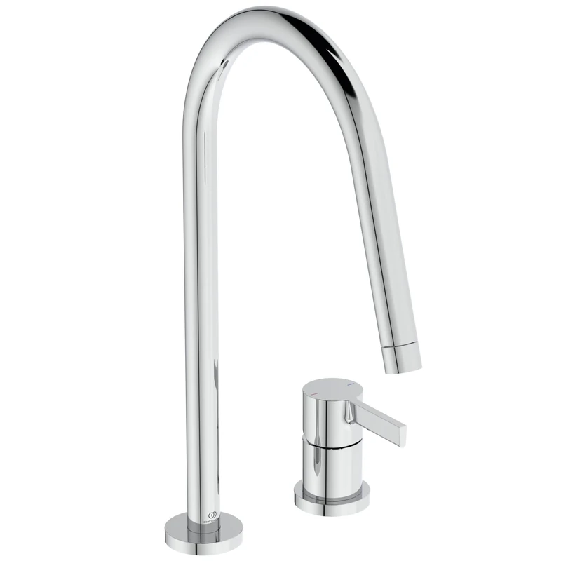 Ideal Standard – Gusto 2 Hole Kitchen tap, High spout with Round Design, with FirmaFlow Cartridge, 360° Swivel spout, Screw Connection from Below, smartshine Finish, Chrome