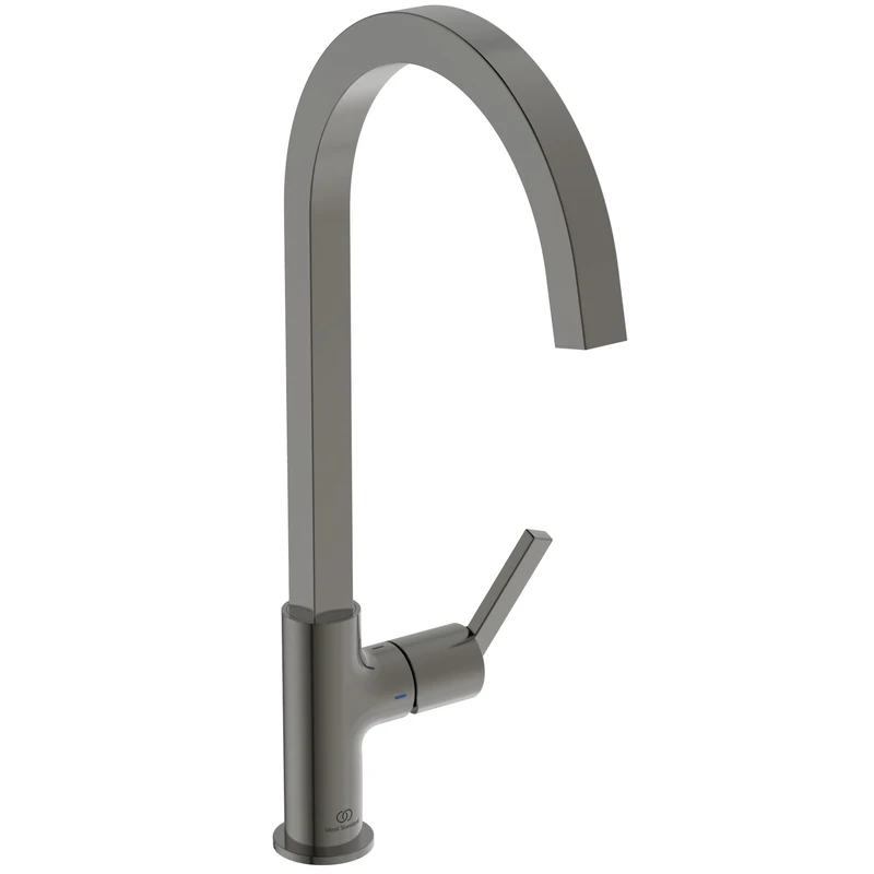 Ideal Standard – Gusto Kitchen tap, High spout with Square Design, with FirmaFlow Cartridge, 360° Swivel spout, Easy to Install with EasyFix+ Fixation, PVD Finish, Magnetic Grey