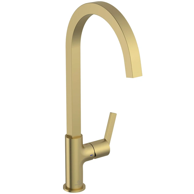 Ideal Standard – Gusto Kitchen tap, High spout with Square Design, with FirmaFlow Cartridge, 360° Swivel spout, Easy to Install with EasyFix+ Fixation, PVD Finish, Brushed Gold