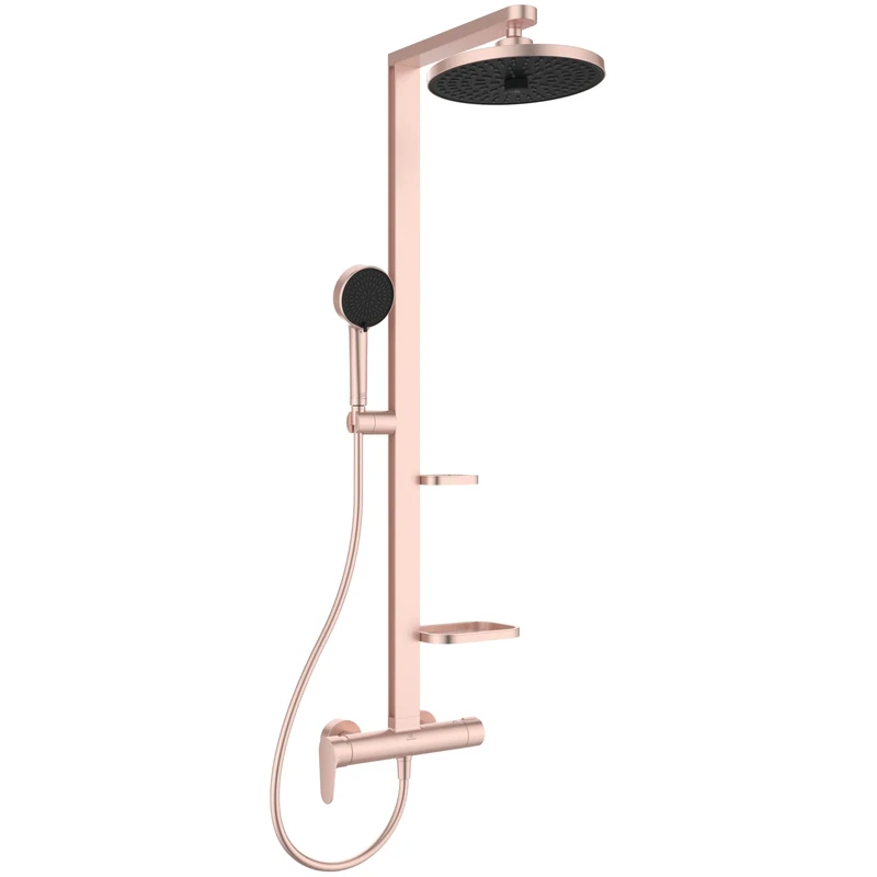 Ideal Standard Ceraflow Alu+ Exposed Shower System, Made from 84% Recycled Aluminum, Water-Saving showerhead with Adjustable Spray Modes and Scald Protection – Rosé (356x501x1113 mm)