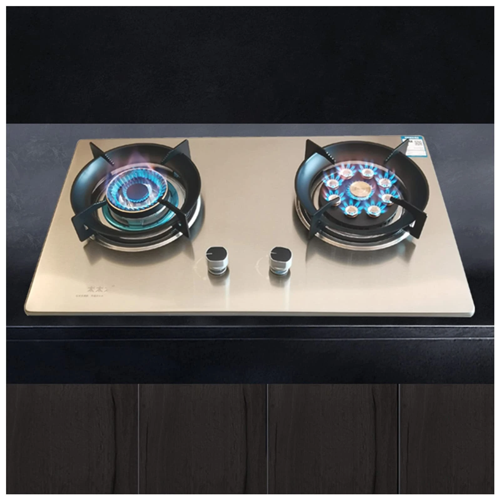 Gas Stove Cooktop 2 Burners,Thickened Stainless Steel Built-in Gas Hob LPG/NG Dual Fuel Easy to Clean for RVs (Size : LPG)