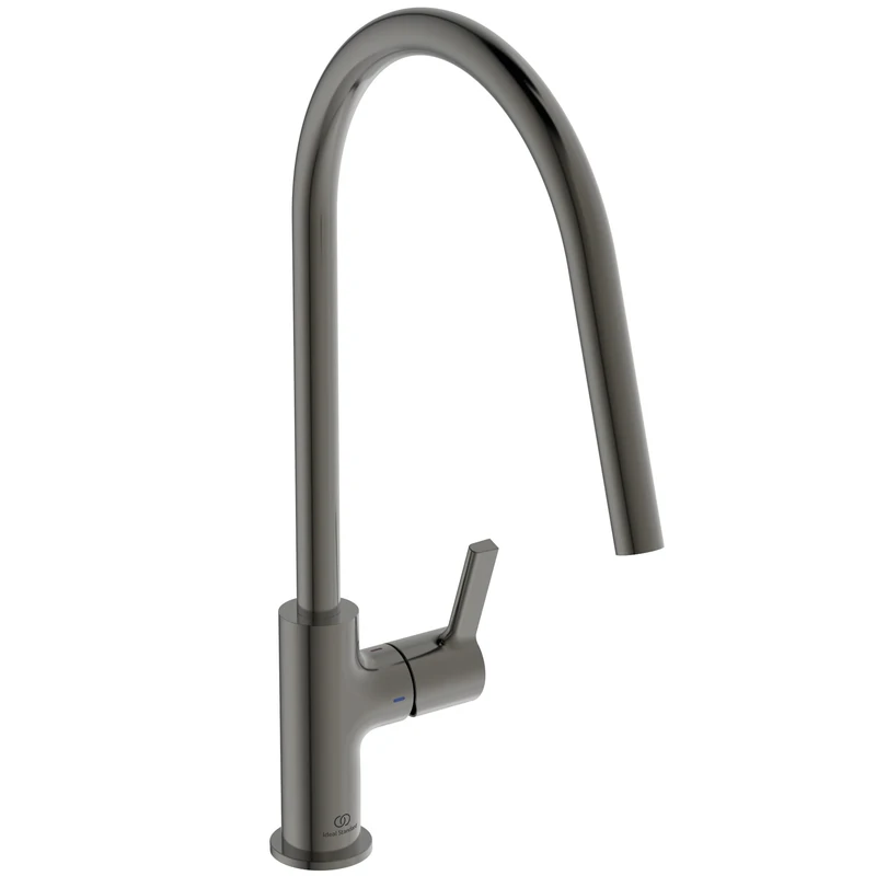 Ideal Standard – Gusto Kitchen tap, High spout with Round Design, with FirmaFlow Cartridge, 360° Swivel spout, Easy to Install with EasyFix+ Fixation, PVD Finish, Magnetic Grey