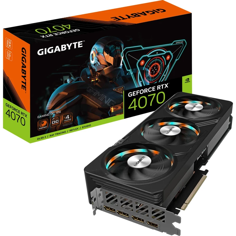Gigabyte GeForce RTX 4070 GAMING OC 12GB Graphics Card - 12GB DDRX6 21Gbps 192bit, PCI-E 4.0, Core 2565Mhz, RGB, DisplayPort 1.4, HDMI 2.1a, NVIDIA DLSS 3, GV-N4070GAMING OC-12GD