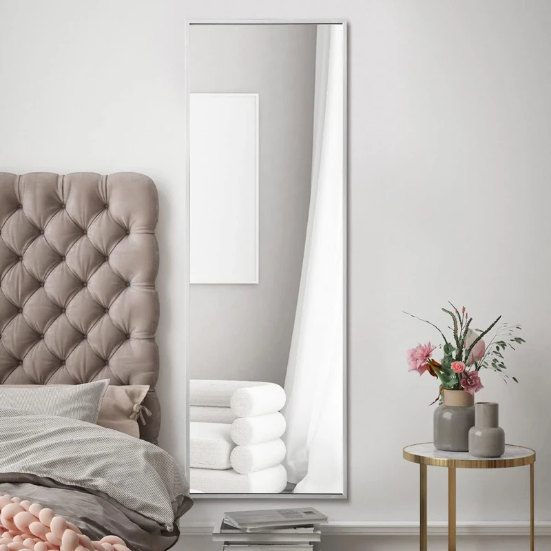 MirrorOutlet The Artus - Silver Modern Aluminium Edged Wall Leaner Mirror 47" X 16" (120CM X 40CM) Silver Mirror Glass.…