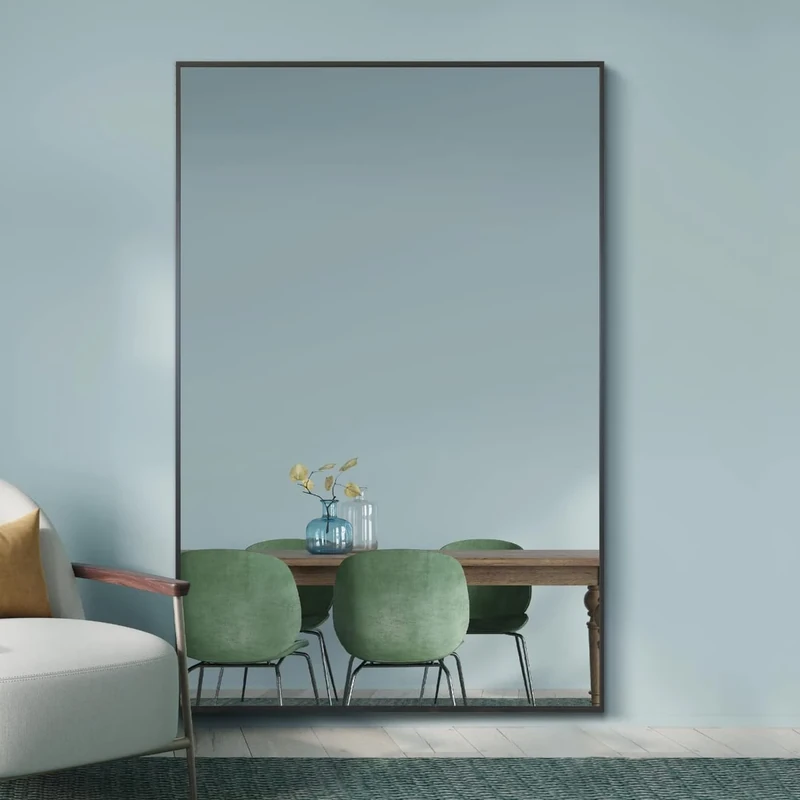 MirrorOutlet The Artus - Black Modern Aluminium Edged Wall Mirror 47" X 31" (120CM X 80CM) Silver Mirror Glass