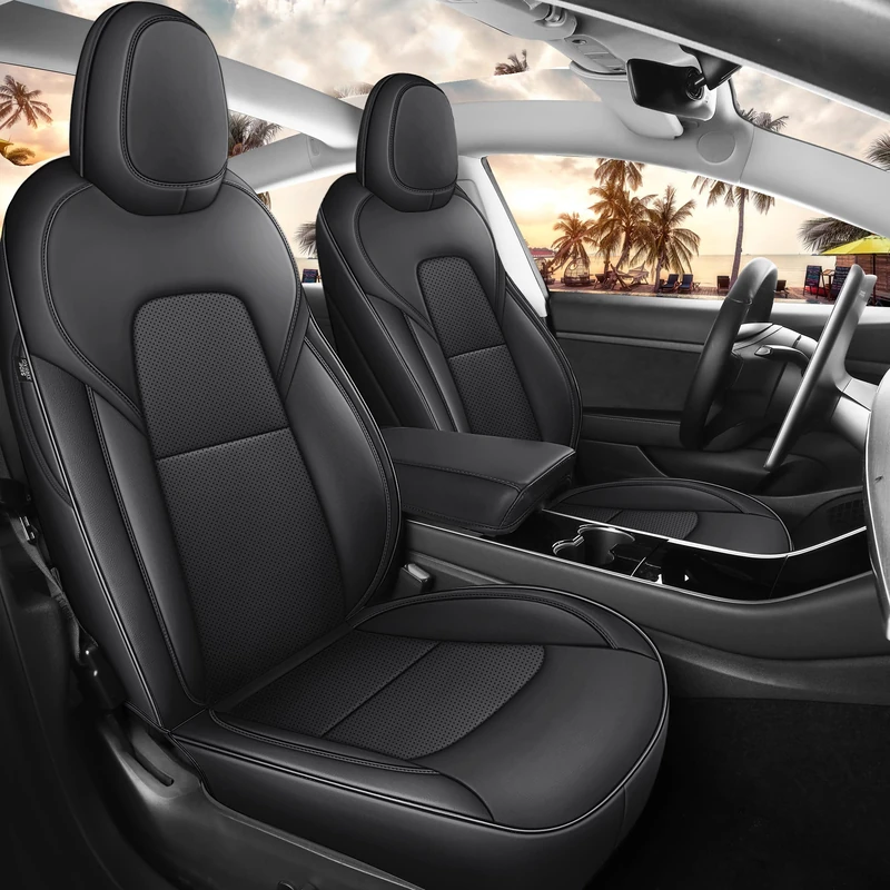MeeKooMay Tesla Model 3 Seat Covers Black Car Seat Covers for Tesla Model 3 2017 2018 2019 2020 2021 2022 2023 Costom Waterproof Anti-Slip for Tesla Model 3 (T3-Black)
