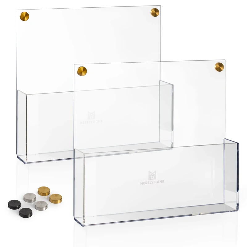 Merely Home 2 Pack Premium Clear Acrylic Wall File Organizer | Mail Holder Wall Mount | Wall Organizer for Office | Hanging File Organizer| 3 Colors of Screw Caps Included