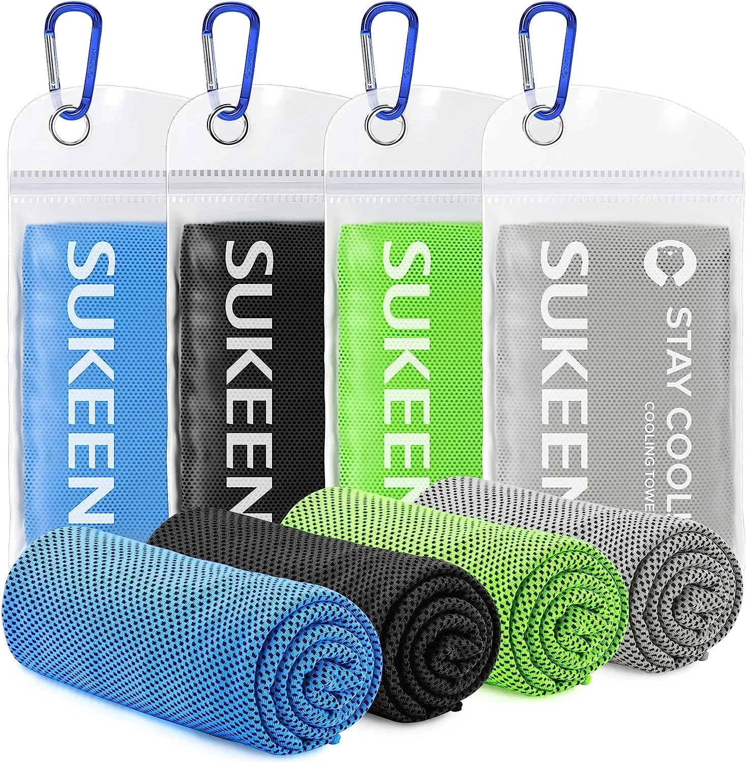 Sukeen 4Pack Cooling Towel (40''x12'') for Neck and Face, Cool Towel for Instant Cooling Relief Sports Towel for Yoga, Golf, Gym, Camping, Running, Workout & More Activities