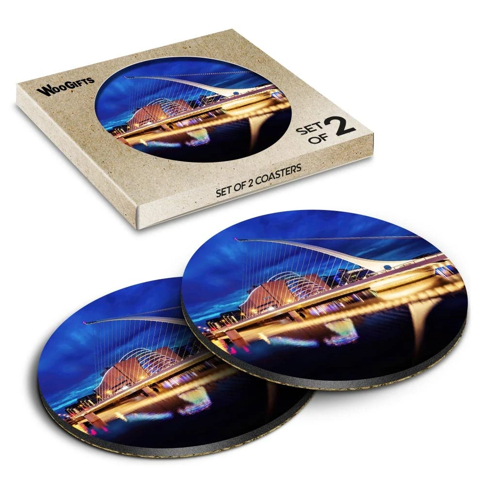 2 x Round Coasters - Samuel Beckett Bridge Ireland Dublin Cork Backed MDF Glossy Tea Coffee Accessory #51967