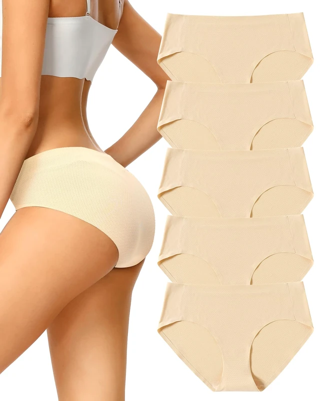 Seamless Knickers for Women Nude,No Vpl Ladies Underwear Hipster,Breathable Women's Briefs Multipack,No Show Pants Microfibre,Comfortable Bikini Panties,Invisible Undies Stretch Underpants 5 Pack
