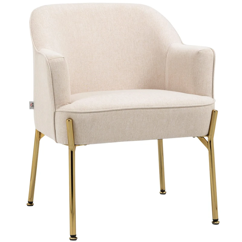 HOMCOM Accent Chair, Living Room Armchair, Vanity Chair with Gold Plating Metal Legs and Soft Padded Seat for Bedroom and Café, Cream
