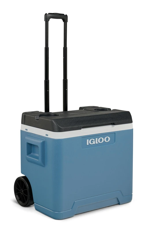 IGLOO IP42 Roller Passive Cool Box 42 L, Ice Blue Thermal Box with Wheels and Telescopic Handle, Ice Box for Leisure, Work and Camping
