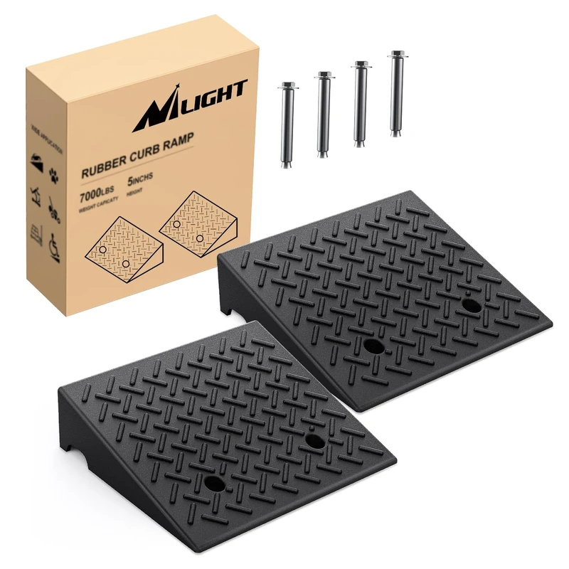 Nilight Rubber Curb Ramp, Blablackck, 5" Rise