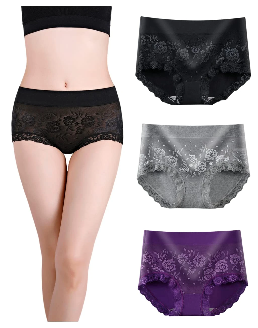 marysgift Knickers for Women 3 Pack Full Brief Soft Cotton Modal Underwear Multipack Panties Full Coverage Maxi Briefs (AL1,L UK 8 10)