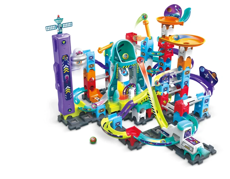 VTech Marble Rush Magnetic Magic, Construction Toys for Kids, 10 Marbles and 120 Building Pieces, Electronic Marble Run Track Set, Exciting Stunts & Tricks, 4 Years +, English Version