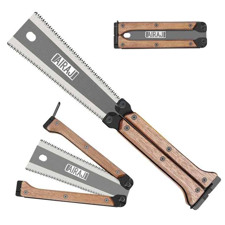 AIRAJ Japanese Pull Saw Foldable,140mm SK5 Double Edge Japanese Saw with 3 Sided Grinding Teeth and Wooden Handle,Portable Japanese Saw for Camping,Woodworking & DIY