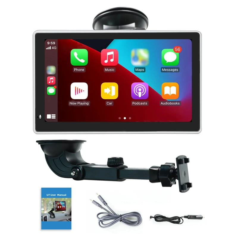 Wireless Car Stereo for Apple Carplay Android Auto - Portable 7 Inch IPS Touchscreen with Bluetooth, Front Camera, WiFi, AirPlay, AUX/FM Transmitter Supports Most Car Models