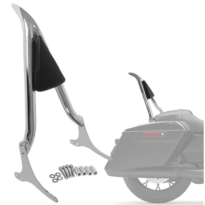 26" Chrome Sissy Bar Passenger Backrest Rear Pad Compatible for Harley Davidson Touring 97-08 Road King Electra Glide Street Glide FLHR FLHX FLHT FLTR (Don't Required Docking Hardware)