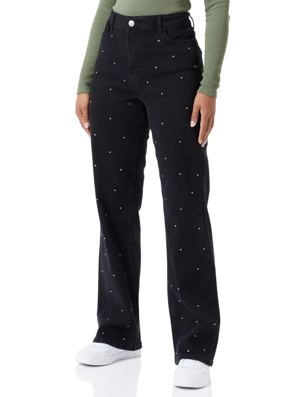 PIECES Pcsiffi Hw Wide Rhinestone Jeans BLC, Black/Detail: Rhinestone, M - Image 1