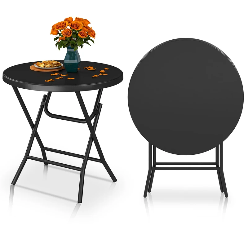 YITAHOME 80cm Round Garden Table, Super Light Folding Table, Folding Camping Table, Balcony Table for Outdoor Party Beach BBQ, Anti-rust Metal Frames, 80 x 80 x 74cm, Black