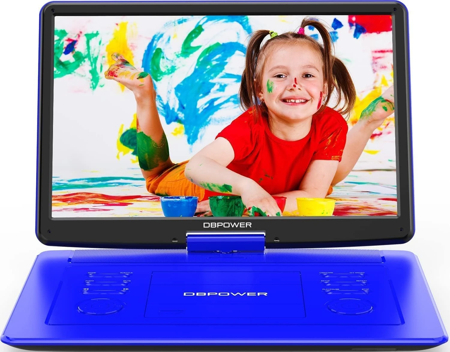 DBPOWER 17.9" Portable DVD Player with 15.6" Large HD Swivel Screen, 6 Hour Rechargeable Battery, Support USB/SD Card/Sync TV/Multiple Disc Formats, High Volume Speaker, Car Charger, Blue