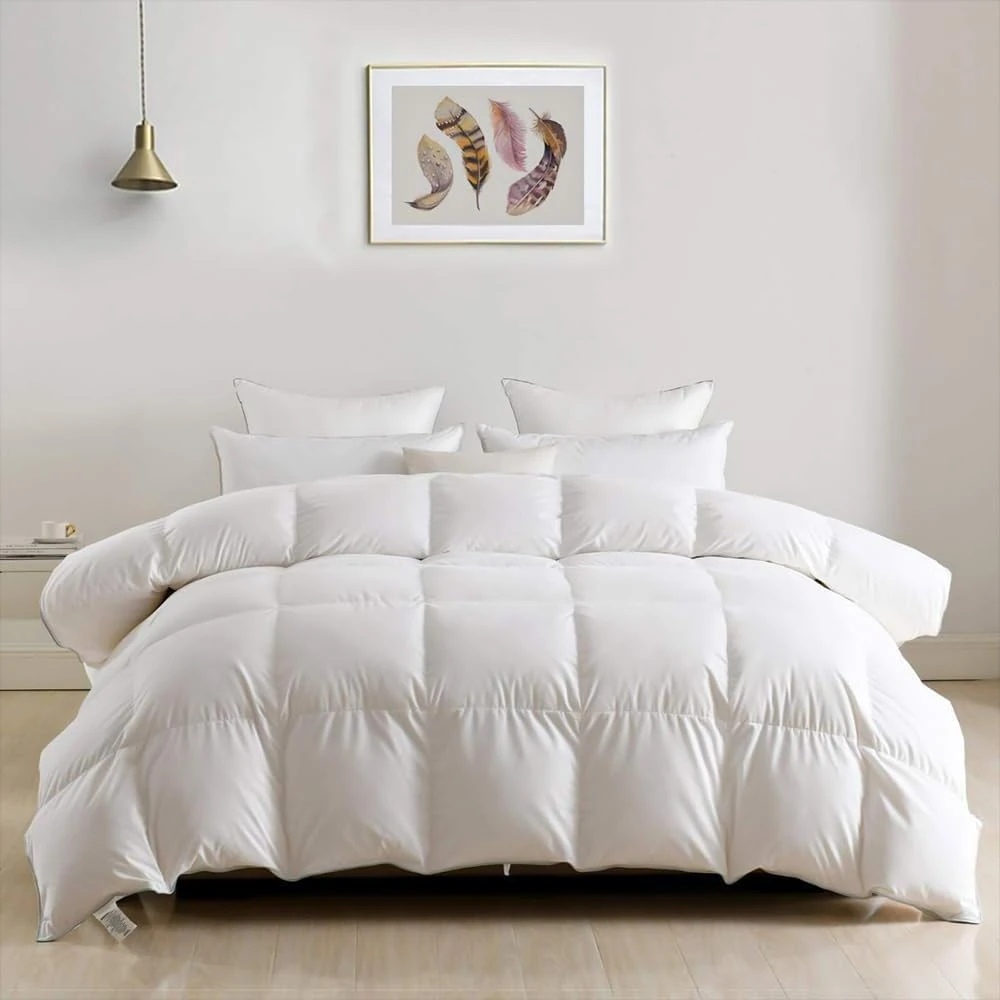 DWR All-Season Down Duvet 10.5 Tog Double Size Quilt, Fluffy 750 Fill-power Goose Feathers & Down, Light Soft Breathable 480TC Egyptian Cotton-blend Fabric (200x200cm White)