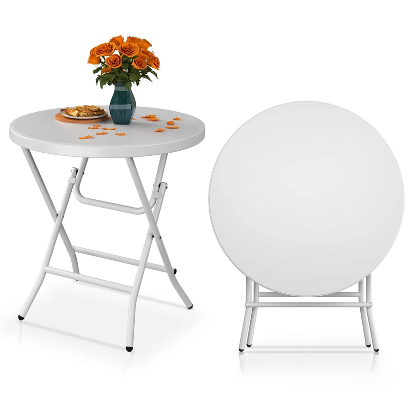 YITAHOME 80cm Round Garden Table, Super Light Folding Table, Folding Camping Table, Balcony Table for Outdoor Party Beach BBQ, Anti-rust Metal Frames, 80 x 80 x 74cm, White