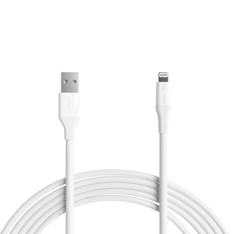 Amazon Basics USB-A to Lightning ABS Charger Cable, MFi Certified for Apple iPhone 14 13 12 11 X Xs Pro, Pro Max, Plus, iPad, 3 m, White