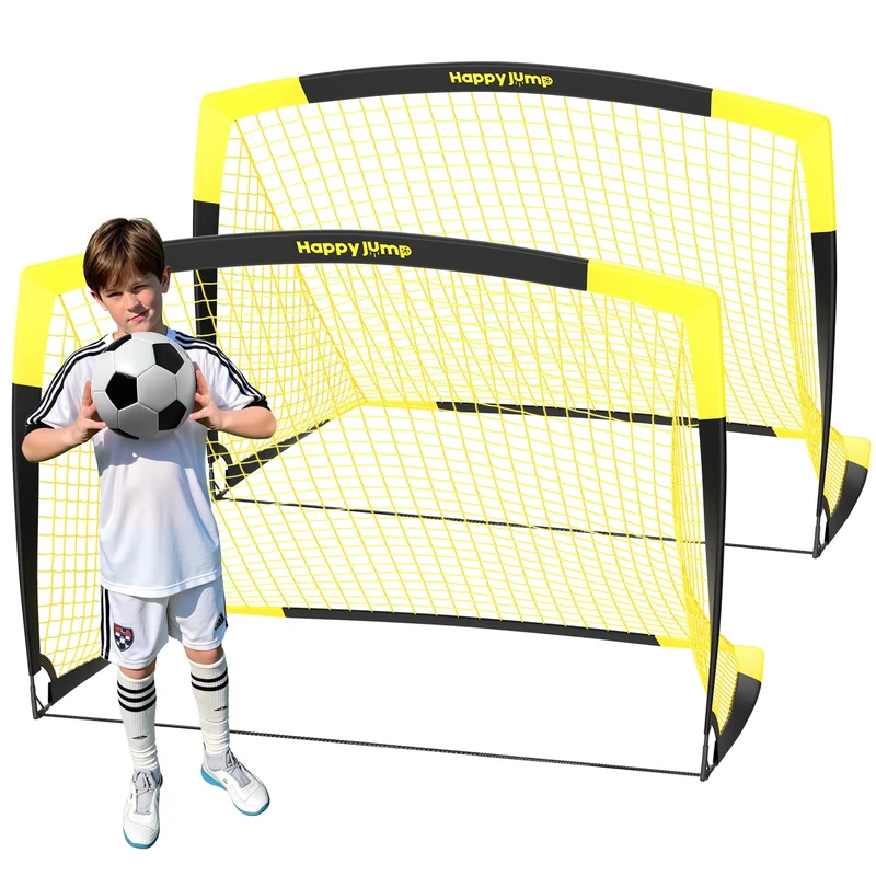Happy Jump Set of 2 Pop-Up Football Goals – 5x3.6FT | Foldable Weatherproof Football Nets for Garden & Outdoor Training